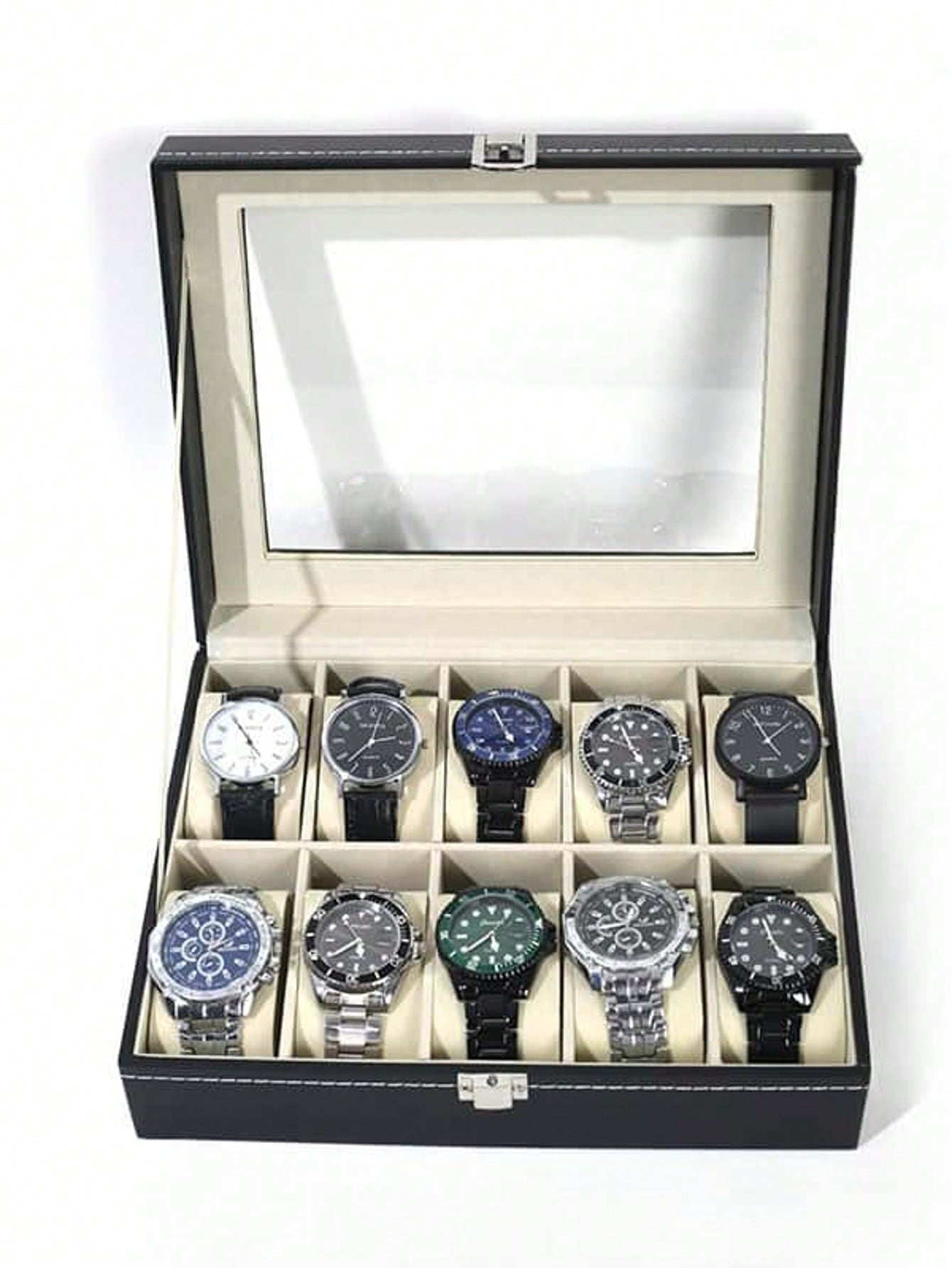 Jewelry Organizer Watches - Skórzane pudełko na zegarki z zamkiem,